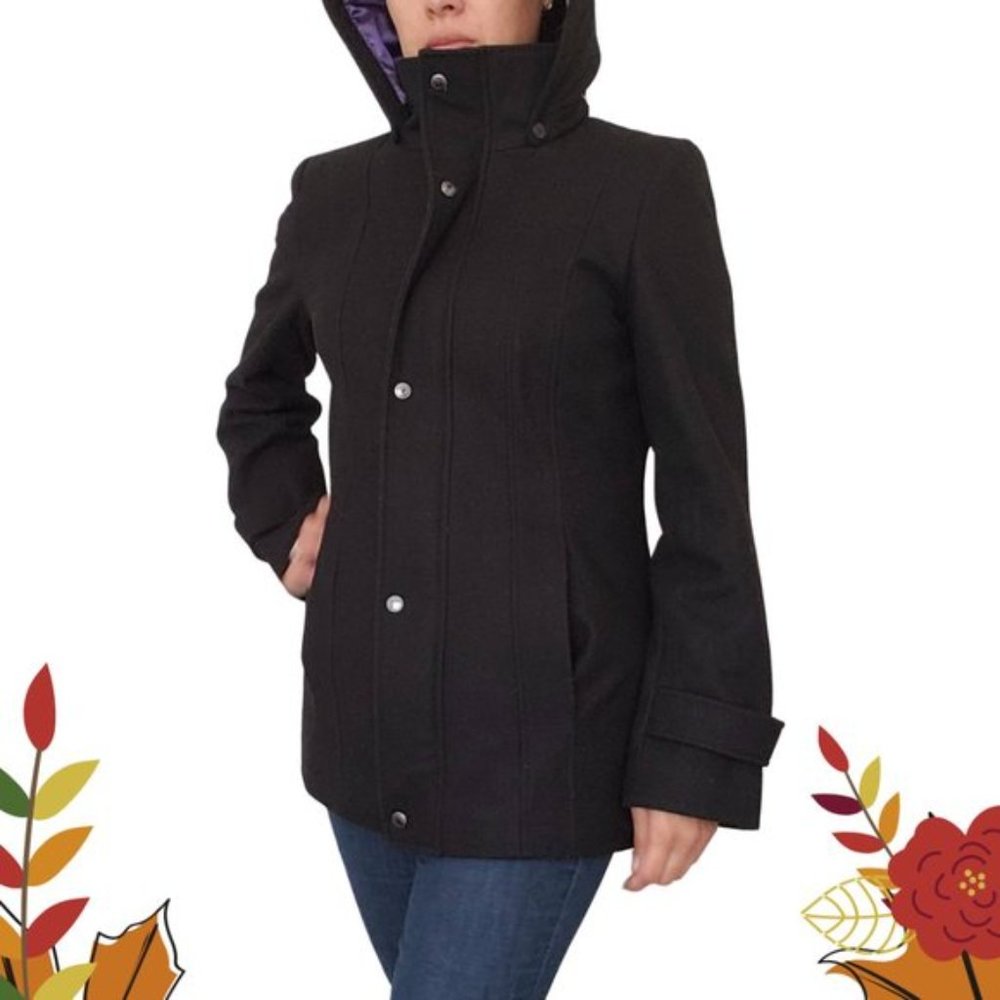 Black Calvin Klein Black Pea Coat with hood Large